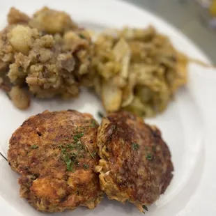 Salmon Cakes  Potatoes  Cabbage