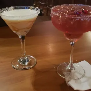 Cheers to a early New Years Eve Dinner.  A Salted Carmel martini  A Cranberry margarita