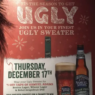 Samuel Adams Ugly Xmas Sweater Party Thursday 12/17/2015