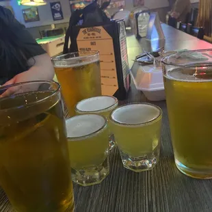 Got a round of Pacifico (and got a warm one) with green tea shots