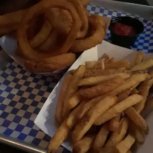 Battered Onion Rings,  Steak French Fries