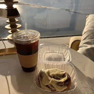 Cold brew &amp; warmed cinnamon roll