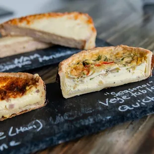 three slices of quiche quiche