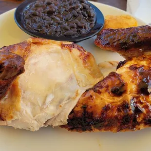 1/2 Chicken (all white) with one side of beans