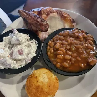 1/4 White Chicken Dinner with baked beans and potato salad