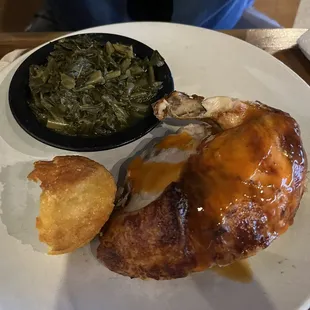 Quarter chicken with collard greens
