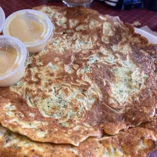 2 huge potato pancakes with apple sauce