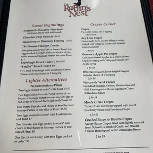 the menu for the restaurant
