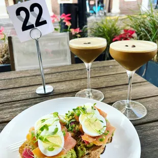 Avocado toast with salmon and boiled egg