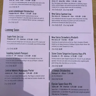 Beer menu