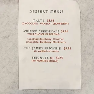 Dessert Menu