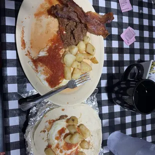 Huevos rancheros with side of bacon