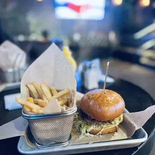 a burger and french fries