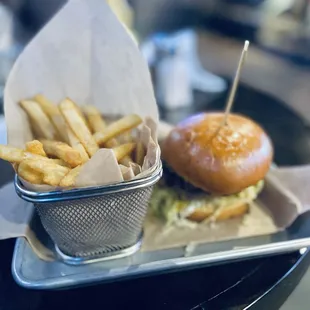 a burger and french fries