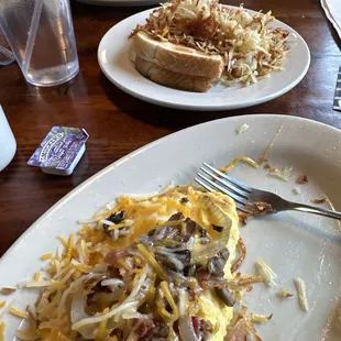 Omelets and hash browns.