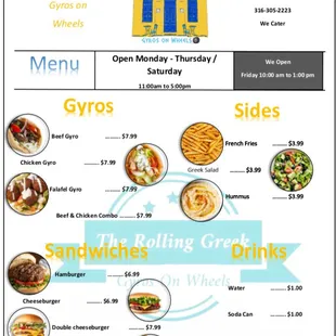 Our in person Menu