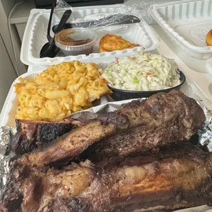Pork Rib, Beef Rib, Mac and Cheese, Coleslaw