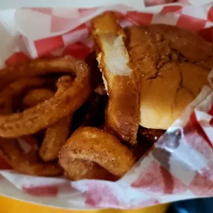 Pork Chop Sandwich and Onion rings