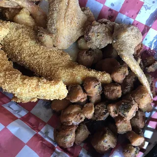 2 Wings, 2 Fish, 2 Shrimp & Waffle