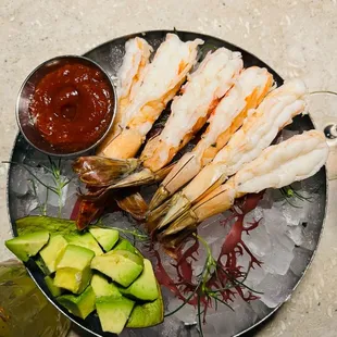 Shrimp cocktail with fresh avocado.