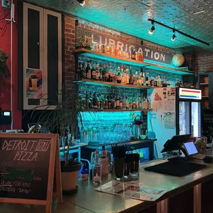 a bar with neon lights