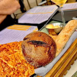 a glass of wine and bread