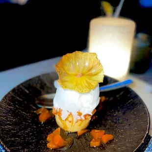 a plate with a dessert on it
