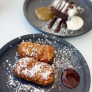 Beignets (delicious) and a fudge brownie