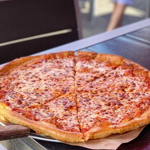 a large pizza on a table
