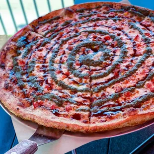 a large pizza on a table