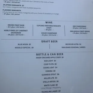 Drink menu