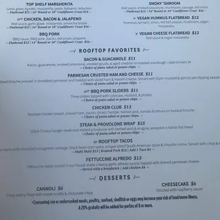 Menu - pizzas, favorites, desserts
