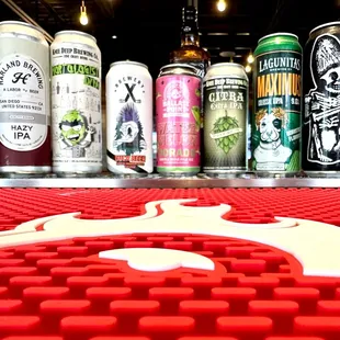 a row of cans of beer