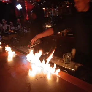 Lighting the bar on fire on Sinatra night