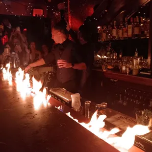 Lighting the bar on fire on Sinatra night
