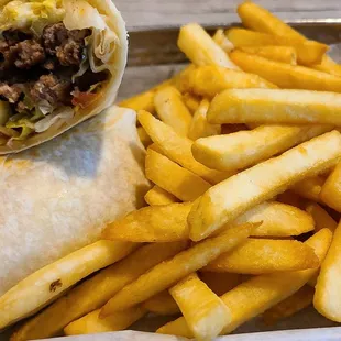 Very tasty Cheeseburger Wrap &amp; perfect fries for about $8.