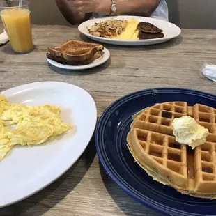 Waffle with scrambled eggs