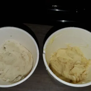 Chicken and noodles, and a mashed potatoes