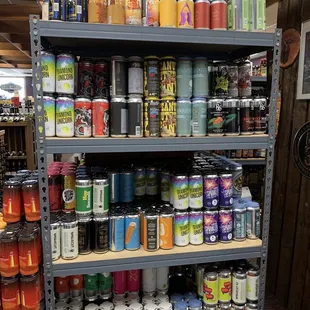 cans of beer on shelves