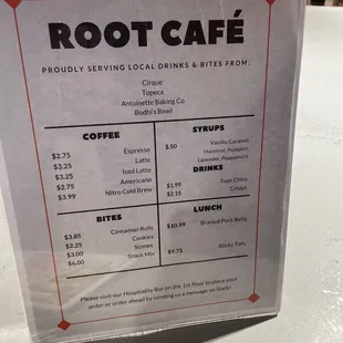 Cafe menu