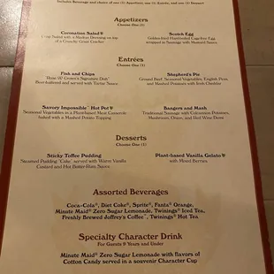 Dining package menu November 2022