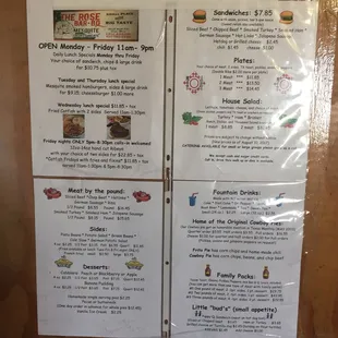 Menu posted on the wall