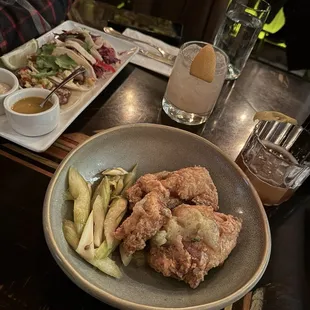 fried chicken; 4 tacos