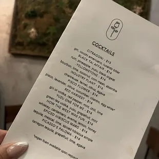 Cocktail menu