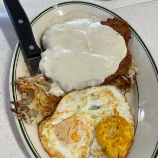 Chicken fried steak and eggs