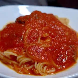 A side of angel hair pasta. The red sauce here is magical.