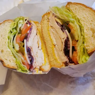 Turkey on French roll,  with Cranberry sauce