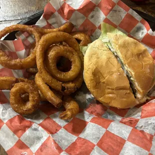 Burger with onion rings