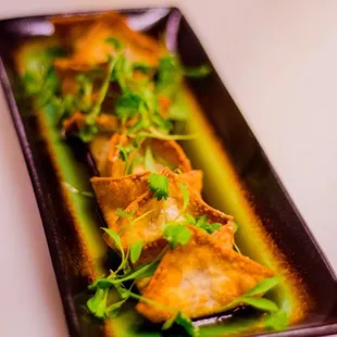 Shrimp and Leek Dumplings, served with a side of ponzu sauce!