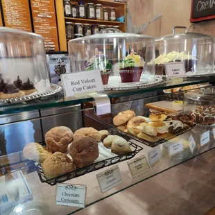 a variety of pastries on display